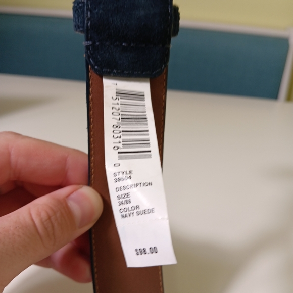 Allen Edmonds Wide Basic Suede Belt Mens 34 Navy Leather USA NWT - Picture 3 of 10